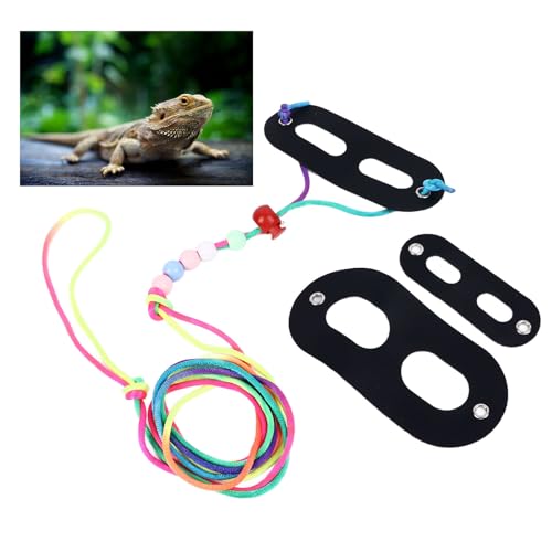 Eidechsengeschirr, Leine, Bunte Holzperlen, Reptilien-Eidechsengeschirr, Leine, Bartagamen-Seil, verstellbares Kleintier-Traktionsseil für Eidechsen, Reptilien, Amphibien (Black) von COSMICROWAVE