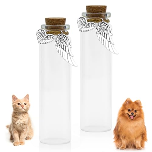 COSOWO 2 Stück Gedenkflasche für Tierhaare, Hunde und Katzen, Pelz, Gedenkglas mit 2 silbernen Accessoires, Glasfläschchen für Asche und Tierhaare COSOWO 2 Stück Gedenkflasche für Tierhaare, Hunde und Katzen, Pelz, Gedenkglas mit 2 silbernen Accessoires, Glasfläschchen für Asche und Tierhaare von COSOWO
