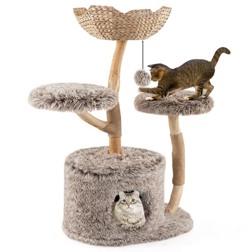 COSTWAY 105cm Kratzbaum Holz, Katzenbaum mit Katzenhöhle, 2 Plüschsitzflächen, Korb, Kratzpfosten aus Jute & Ball, Katzenturm Katzenmöbel Massivholz, Katzenkratzbaum Kletterbaum Katzen, Braun COSTWAY 105cm Kratzbaum Holz, Katzenbaum mit Katzenhöhle, 2 Plüschsitzflächen, Korb, Kratzpfosten aus Jute & Ball, Katzenturm Katzenmöbel Massivholz, Katzenkratzbaum Kletterbaum Katzen, Braun von COSTWAY