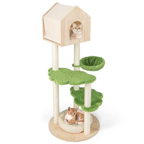 COSTWAY 139 cm Kratzbaum Holz, Katzenkratzbaum mit Katzenhaus & Hängematte & waschbarem Katzenbett, Katzenbaum Katzen Sisal, Aktivitätsbaum Kletterbaum, Katzenmöbel Kätzchen, Grün COSTWAY 139 cm Kratzbaum Holz, Katzenkratzbaum mit Katzenhaus & Hängematte & waschbarem Katzenbett, Katzenbaum Katzen Sisal, Aktivitätsbaum Kletterbaum, Katzenmöbel Kätzchen, Grün von COSTWAY