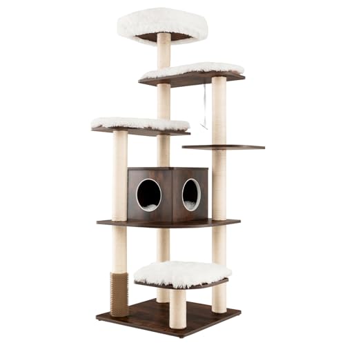 COSTWAY 175cm Kratzbaum Holz, 6-stufiger Katzenkratzbaum Groß, Katzen Spielhaus mit Höhle und 5 Matten, Aktivitätsbaum Katzenmöbel Kletterbaum Katzenhaus, Katzenbaum Dunkelbraun COSTWAY 175cm Kratzbaum Holz, 6-stufiger Katzenkratzbaum Groß, Katzen Spielhaus mit Höhle und 5 Matten, Aktivitätsbaum Katzenmöbel Kletterbaum Katzenhaus, Katzenbaum Dunkelbraun von COSTWAY