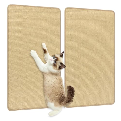 COSTWAY 2 er Kratzbrett Wand, Kratzmatte Katze, 80 x 50 cm, Sisal Katzenteppich selbstklebend, Sisalmatte für Teppich, Stoff, Sofa und Couch, Kratzpad Katzenkratzbretter, Natur von COSTWAY