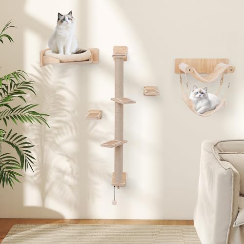 COSTWAY 5 PCS Kletterwand Katzen, Kratzbaum mit Plattformen, Jute-Kratzstangen, Katzenbett, 2 Hängematten, Ball & Stufen, Katzenbaum Wand, Katzentreppe Kletterbaum Holz, Katzenmöbel Natur COSTWAY 5 PCS Kletterwand Katzen, Kratzbaum mit Plattformen, Jute-Kratzstangen, Katzenbett, 2 Hängematten, Ball & Stufen, Katzenbaum Wand, Katzentreppe Kletterbaum Holz, Katzenmöbel Natur von COSTWAY