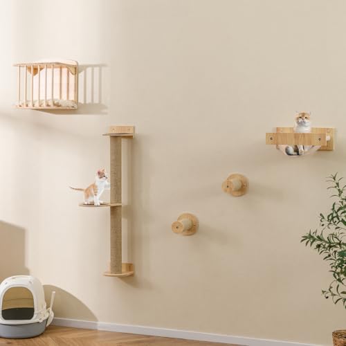 COSTWAY 5 PCS Kletterwand Katzen, Kratzbaum mit Plattformen & Sisalpfosten | Katzenhaus mit Katzenbett | Hängematte | 2 Kratzpfosten, Katzenbaum Wand, Katzentreppe Kletterbaum Holz, Natur COSTWAY 5 PCS Kletterwand Katzen, Kratzbaum mit Plattformen & Sisalpfosten | Katzenhaus mit Katzenbett | Hängematte | 2 Kratzpfosten, Katzenbaum Wand, Katzentreppe Kletterbaum Holz, Natur von COSTWAY