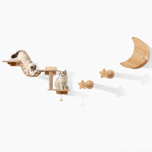 COSTWAY 6 PCS Kletterwand Katzen, 2-stufiger Kratzbaum mit Plattformen, Hängematte, Brücke, Kratzpfosten & Ball, Katzenbaum Wand, Katzentreppe Kletterbaum Holz, Katzenmöbel Natur COSTWAY 6 PCS Kletterwand Katzen, 2-stufiger Kratzbaum mit Plattformen, Hängematte, Brücke, Kratzpfosten & Ball, Katzenbaum Wand, Katzentreppe Kletterbaum Holz, Katzenmöbel Natur von COSTWAY