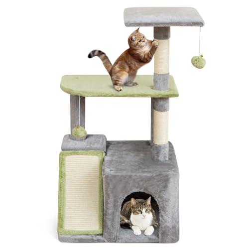 COSTWAY 91cm Kratzbaum Klein, Katzenbaum mit Katzenhöhle, Leiter mit Kratzbrett, Sisal-Kratzpfosten & Ball, Katzenkratzbaum Aktivitätsbaum, Katzenmöbel Katzen, Kletterbaum Katzenhaus, Grau COSTWAY 91cm Kratzbaum Klein, Katzenbaum mit Katzenhöhle, Leiter mit Kratzbrett, Sisal-Kratzpfosten & Ball, Katzenkratzbaum Aktivitätsbaum, Katzenmöbel Katzen, Kletterbaum Katzenhaus, Grau von COSTWAY