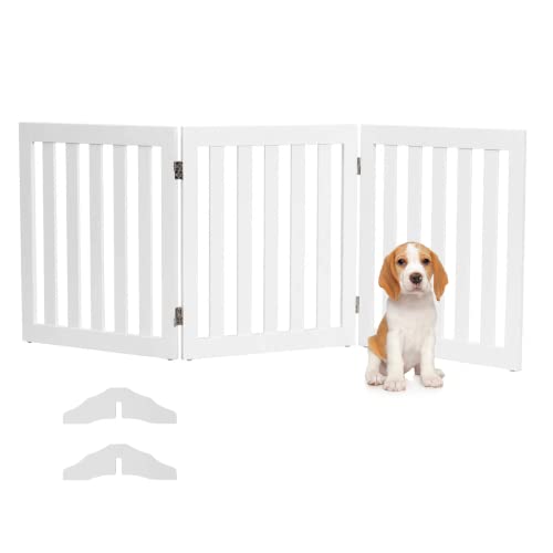 COSTWAY Absperrgitter Hunde 60cm Hoch, Schutzgitter Holz, Kindergitter klappbar, Treppengitter Hundeabsperrgitter flexibel Türschutzgitter (3 Paneelen, Weiß) von COSTWAY