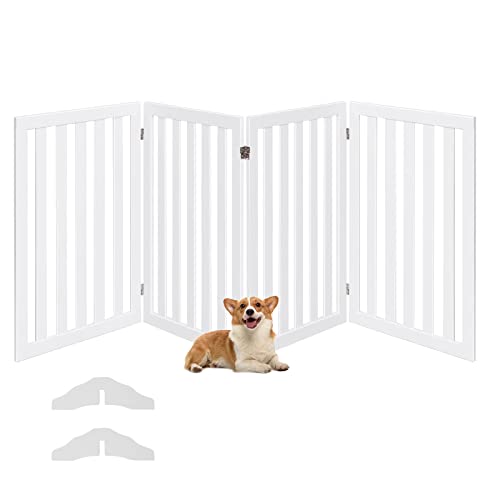 COSTWAY Absperrgitter Hunde 89cm Hoch, 4 Paneelen Schutzgitter Holz, Kindergitter klappbar, Treppengitter Hundeabsperrgitter flexibel Türschutzgitter (Weiß) von COSTWAY