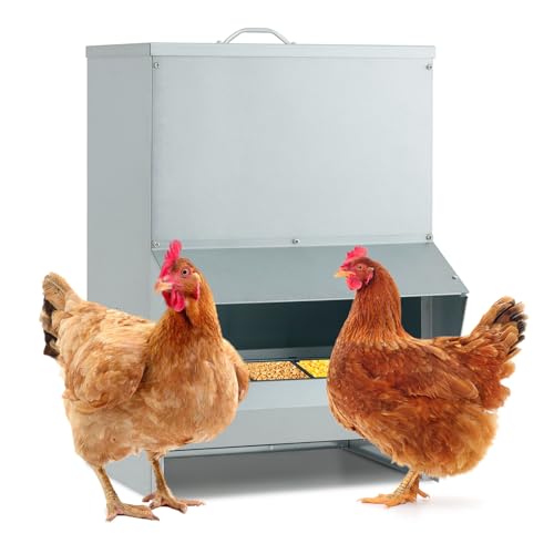 COSTWAY Futterautomat aus Verzinktem Metall, 22 kg, Hühner Futterspender mit Deckel, Hühnerfutter Automat Hängend, Futtertrog Groß, Automatischer Geflügelfutterautomat für Enten Hühner, Silber von COSTWAY