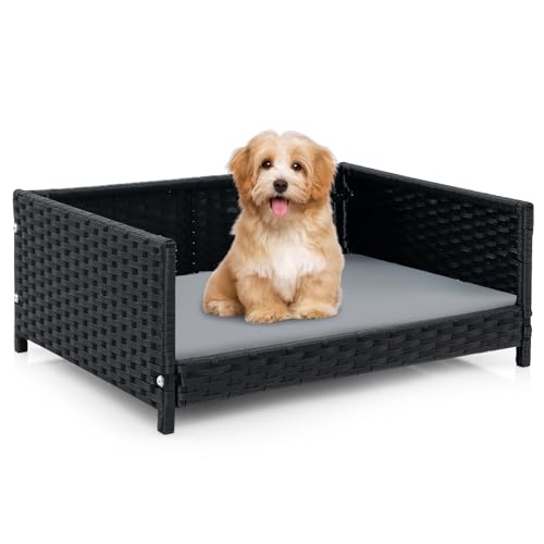 COSTWAY Hundebett aus PE-Rattan, Haustierbett mit abnehmbarem Kissen & waschbarem Bezug, Metallrahmen, erhöhtes Hundesofa für kleine/mittelgroße Hunde, Hundecouch für drinnen draußen, 62x46x25cm COSTWAY Hundebett aus PE-Rattan, Haustierbett mit abnehmbarem Kissen & waschbarem Bezug, Metallrahmen, erhöhtes Hundesofa für kleine/mittelgroße Hunde, Hundecouch für drinnen draußen, 62x46x25cm von COSTWAY