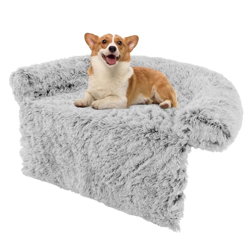 COSTWAY Hundebett flauschig, Sofaschutz Hund, Hundedecke für Sofa, Hundekissen waschbar, Plüschbett für kleine & mittelgroße & große Hunde Katzen, Hundematte aus Plüsch, 101 x 89 x 16 cm, Grau-weiß von COSTWAY