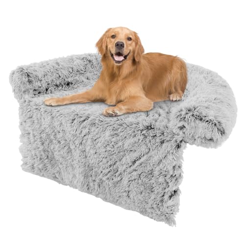 COSTWAY Hundebett flauschig, Sofaschutz Hund, Hundedecke für Sofa, Hundekissen waschbar, Plüschbett für kleine & mittelgroße & große Hunde Katzen, Hundematte aus Plüsch, 120 x 115 x 18 cm, Grau-weiß von COSTWAY