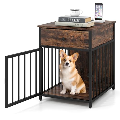 COSTWAY Hundekäfig Möbel, Hundebox für Zuhause mit Ladestation, Tür, Schublade & Metallrohren, Hundehütte Beistelltisch Nachttisch, für kleine & mittlere Hunde, Vintagebraun, 50 x 60 x 64 cm COSTWAY Hundekäfig Möbel, Hundebox für Zuhause mit Ladestation, Tür, Schublade & Metallrohren, Hundehütte Beistelltisch Nachttisch, für kleine & mittlere Hunde, Vintagebraun, 50 x 60 x 64 cm von COSTWAY