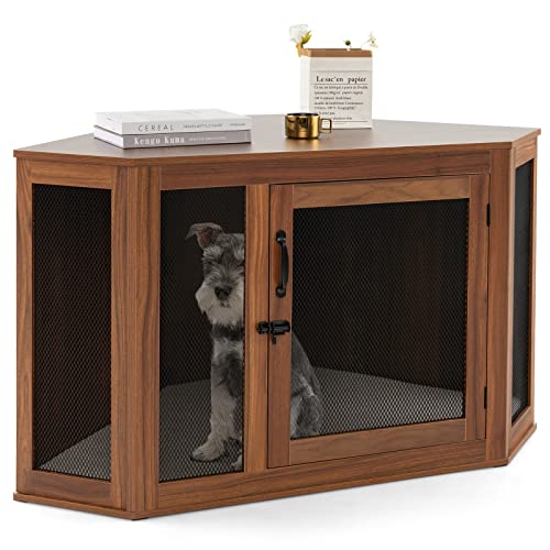 COSTWAY Hundekäfig für den Innenbereich, XXL, Eckkäfig für Haustiere, mit abschließbarer Tür, Kissen, Metallgitter, Hundehütte, Hundekiste, moderner Möbelstil, 114 x 60 x 68 cm von COSTWAY