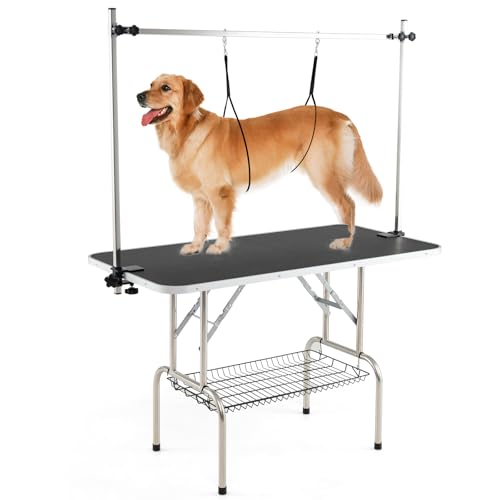 COSTWAY Hundepflegetisch klappbar, Haustierpflegetisch höhenverstellbar, Trimmtisch mit Netzkorb & 2 Schlingen, Hundefriseur Tisch, für Hunde Katzen Haustier, bis 150 kg belastbar, Schwarz COSTWAY Hundepflegetisch klappbar, Haustierpflegetisch höhenverstellbar, Trimmtisch mit Netzkorb & 2 Schlingen, Hundefriseur Tisch, für Hunde Katzen Haustier, bis 150 kg belastbar, Schwarz von COSTWAY