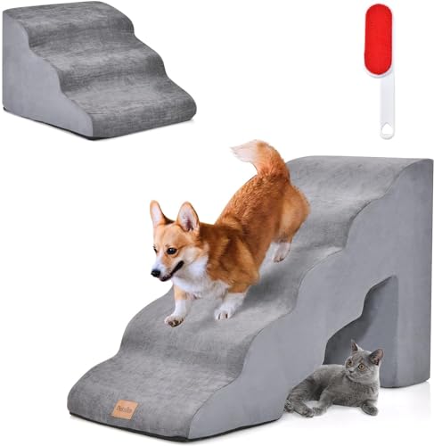 COSTWAY Hundetreppe 5+3 Stufen, rutschfeste Hundestufe Schaumstoff, 30+20 kg belastbar, Haustiertreppe für Hunde Katzen, Katzentreppe Abnehmbar, Hunde Treppe für Bett Sofa, Waschbarer Bezug (Grau) von COSTWAY