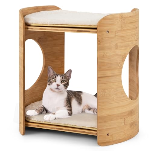 COSTWAY Katzenbett 2 Etagen Bambus, Katzenschlafplatz mit abnehmbaren Plüschmatten & 2 Katzenlöchern, Katzenhaus mit 2 Betten, Katzenmöbel Katzen, Katzenhöhle Indoor, Natur+Beige, 40 x 33 x 41 cm COSTWAY Katzenbett 2 Etagen Bambus, Katzenschlafplatz mit abnehmbaren Plüschmatten & 2 Katzenlöchern, Katzenhaus mit 2 Betten, Katzenmöbel Katzen, Katzenhöhle Indoor, Natur+Beige, 40 x 33 x 41 cm von COSTWAY
