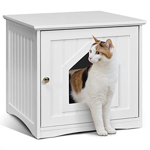 COSTWAY Katzenhaus Katzenklo, Kleintierhaus Katzentoilette Holz, Katzenschrank Haustier Haus Tierhaus, 51 x 49 x 47 cm (Weiß) von COSTWAY