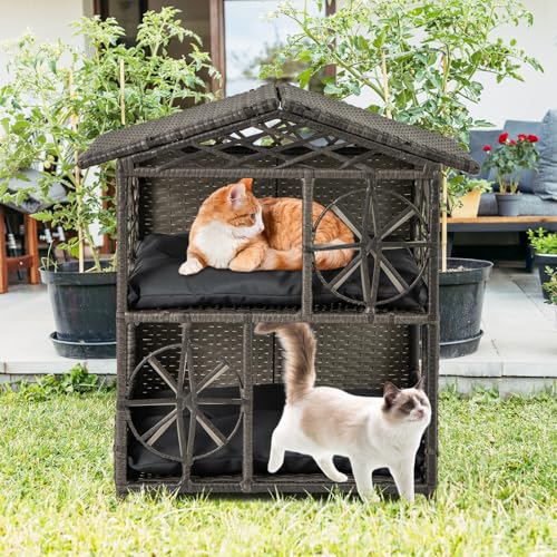 COSTWAY Katzenhaus Rattan, Katzenhütte Outdoor, mit Asphaltdach, abnehmbaren Kissens, Fenstern, Hundehütte 2-stöckig, Haustierhaus für Hunde Katzen, wetterfest für Garten Balkon, Grau COSTWAY Katzenhaus Rattan, Katzenhütte Outdoor, mit Asphaltdach, abnehmbaren Kissens, Fenstern, Hundehütte 2-stöckig, Haustierhaus für Hunde Katzen, wetterfest für Garten Balkon, Grau von COSTWAY
