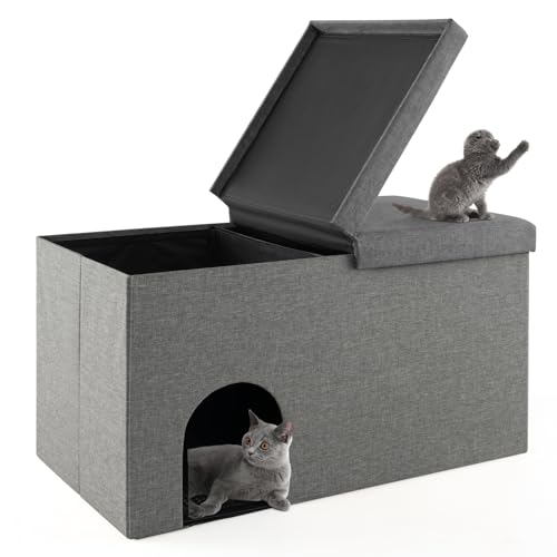 COSTWAY Katzenhöhle faltbar, 2 in 1 Katzenhaus Sitzbank, bis 200 kg, Katzenversteck für Katzentoilette Katzenklo, Indoor Katzenmöbel mit Deckel & Matte & Trennwand & Geruchsfilter, 90x50x50cm (Grau) COSTWAY Katzenhöhle faltbar, 2 in 1 Katzenhaus Sitzbank, bis 200 kg, Katzenversteck für Katzentoilette Katzenklo, Indoor Katzenmöbel mit Deckel & Matte & Trennwand & Geruchsfilter, 90x50x50cm (Grau) von COSTWAY