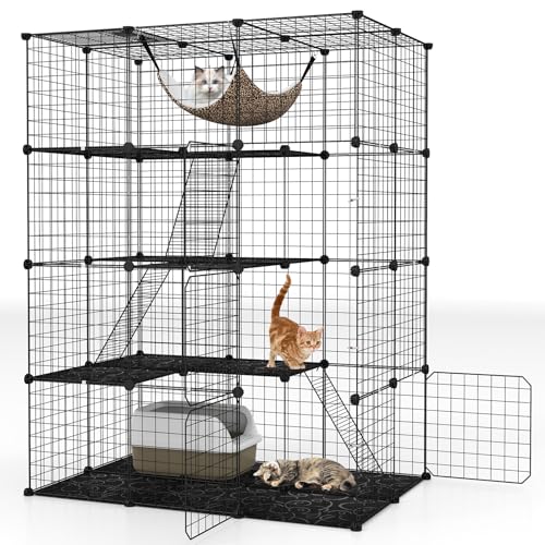 COSTWAY Katzenkäfig 4-stöckig, große Katzengehege mit Hängematte, 3 Leitern, 4 Türen & Dachfenster, Abnehmbarer Zwinger, Metalldrahtkäfig für Katzen Kleintiere im Innen, Schwarz (109,5 x 74 x 142cm) COSTWAY Katzenkäfig 4-stöckig, große Katzengehege mit Hängematte, 3 Leitern, 4 Türen & Dachfenster, Abnehmbarer Zwinger, Metalldrahtkäfig für Katzen Kleintiere im Innen, Schwarz (109,5 x 74 x 142cm) von COSTWAY