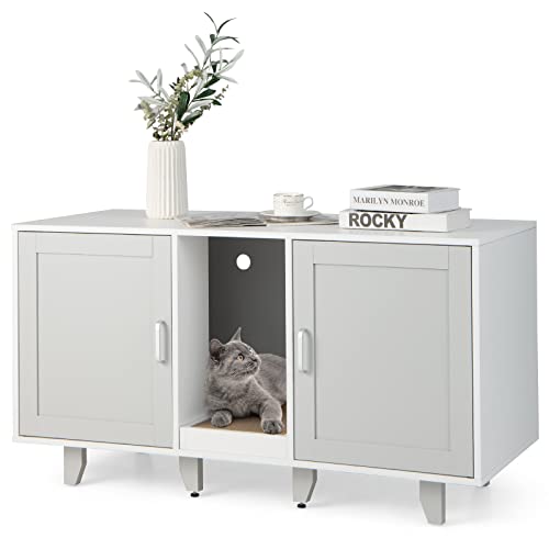 COSTWAY Katzenklo Schrank für 2 Katzen, Katzenschrank für Katzentoilette, Katzenhaus mit 2 Türen & Kratzbrett & Eingang, Katzenhöhle Katzenmöbel Beistelltisch, für Hunde Haustier, 120x52x65cm (Grau) COSTWAY Katzenklo Schrank für 2 Katzen, Katzenschrank für Katzentoilette, Katzenhaus mit 2 Türen & Kratzbrett & Eingang, Katzenhöhle Katzenmöbel Beistelltisch, für Hunde Haustier, 120x52x65cm (Grau) von COSTWAY