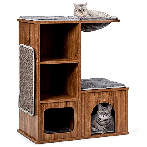 COSTWAY Katzenbaum Kratztonne Katzenmöbel mit Höhle Matten, Katzen Spielhaus Holz, Katzenhaus Kletterbaum, Kratzbaum Aktivitätsbaum 69x39x 80,5 cm von COSTWAY