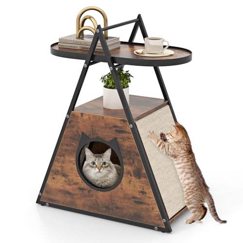 COSTWAY Katzenschrank, Katzenhaus & Beistelltisch & Nachttisch, Schrank mit Katzenhöhle & 2 Kratzmatten & 2 Regalen, A-Frame, Katzenmöbel für Katzen Hunde Haustier, 60 x 63 x 76 cm, Vintagebraun COSTWAY Katzenschrank, Katzenhaus & Beistelltisch & Nachttisch, Schrank mit Katzenhöhle & 2 Kratzmatten & 2 Regalen, A-Frame, Katzenmöbel für Katzen Hunde Haustier, 60 x 63 x 76 cm, Vintagebraun von COSTWAY