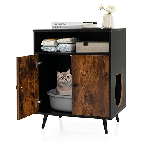 COSTWAY Katzenschrank Katzentoilette, Katzenhaus mit Doppeltüren & Eingang & offenem Regal, Katzenhöhle Katzenklo Schrank, Katzenmöbel Beistelltisch, für Katzen Hunde Haustier, Braun+Schwarz COSTWAY Katzenschrank Katzentoilette, Katzenhaus mit Doppeltüren & Eingang & offenem Regal, Katzenhöhle Katzenklo Schrank, Katzenmöbel Beistelltisch, für Katzen Hunde Haustier, Braun+Schwarz von COSTWAY