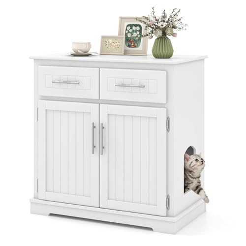 COSTWAY Katzenschrank für Katzentoilette, Katzenklo Schrank mit 2 Schubladen, 2 Türen & Eingang, Katzenhaus Katzenkommode Beistelltisch, Katzenmöbel für Innenbereich, modern, 80 x 45 x 80 cm, Weiß COSTWAY Katzenschrank für Katzentoilette, Katzenklo Schrank mit 2 Schubladen, 2 Türen & Eingang, Katzenhaus Katzenkommode Beistelltisch, Katzenmöbel für Innenbereich, modern, 80 x 45 x 80 cm, Weiß von COSTWAY