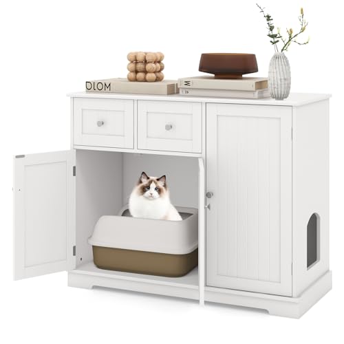 COSTWAY Katzenschrank für Katzentoilette, Katzenklo Schrank mit 2 Schubladen, 3 Türen & Eingang, Katzenhaus Katzenkommode Beistelltisch, Katzenmöbel für Innenbereich, modern, 100x45x80cm, Weiß COSTWAY Katzenschrank für Katzentoilette, Katzenklo Schrank mit 2 Schubladen, 3 Türen & Eingang, Katzenhaus Katzenkommode Beistelltisch, Katzenmöbel für Innenbereich, modern, 100x45x80cm, Weiß von COSTWAY
