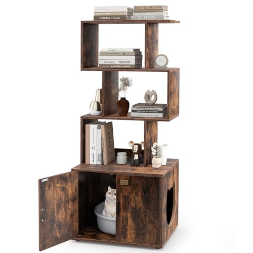 COSTWAY Katzenschrank mit Bücherregal, Katzenklo Schrank für Katzentoilette, Büroregal mit 4 Ebenen & Eingang, Katzenhaus für Katzen Hunde Haustier, Katzenmöbel Indoor, 60 x 45,5 x 142 cm (Braun) COSTWAY Katzenschrank mit Bücherregal, Katzenklo Schrank für Katzentoilette, Büroregal mit 4 Ebenen & Eingang, Katzenhaus für Katzen Hunde Haustier, Katzenmöbel Indoor, 60 x 45,5 x 142 cm (Braun) von COSTWAY