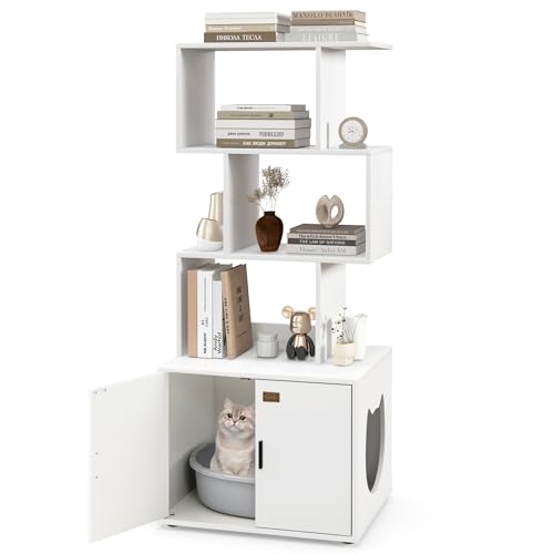 COSTWAY Katzenschrank mit Bücherregal, Katzenklo Schrank für Katzentoilette, Büroregal mit 4 Ebenen & Eingang, Katzenhaus für Katzen Hunde Haustier, Katzenmöbel Indoor, 60 x 45,5 x 142 cm (Weiß) COSTWAY Katzenschrank mit Bücherregal, Katzenklo Schrank für Katzentoilette, Büroregal mit 4 Ebenen & Eingang, Katzenhaus für Katzen Hunde Haustier, Katzenmöbel Indoor, 60 x 45,5 x 142 cm (Weiß) von COSTWAY