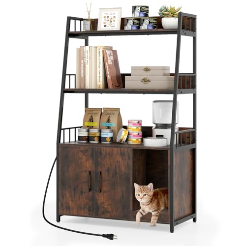 COSTWAY Katzenschrank mit Bücherregal, Ladestation, 3 Ebenen, Kratzmatte & Eingang, Katzenklo Schrank für Katzentoilette, Katzenhaus für Katzen Hunde Haustier, Katzenmöbel Indoor, 80x40x132cm, Braun COSTWAY Katzenschrank mit Bücherregal, Ladestation, 3 Ebenen, Kratzmatte & Eingang, Katzenklo Schrank für Katzentoilette, Katzenhaus für Katzen Hunde Haustier, Katzenmöbel Indoor, 80x40x132cm, Braun von COSTWAY