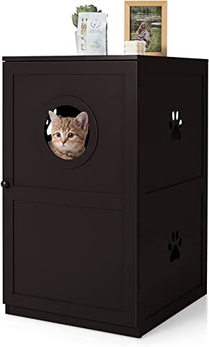 COSTWAY Katzenschrank Katzentoilette, Katzenklo 2-stöckig, Katzenhaus mit Magnetischer Tür, Katzenkommode mit Kippschutz- & Belüftungsdesign, Katzenhöhle Braun, 60 x 53 x 90 cm von COSTWAY
