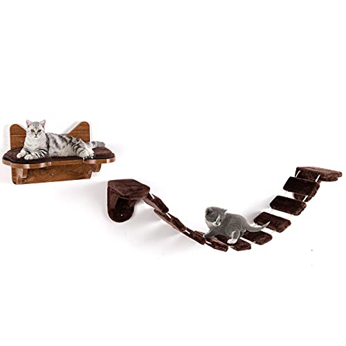 COSTWAY Kletterwand Katzen, 2 in 1 Katzenbrücke und Katzenliege, Katzenhängematte Wand Set, Hängebrücke Katzentreppe, Katzenbett Wandliege Hängematte, Katzenmöbel für Katze bis 10 kg, Braun COSTWAY Kletterwand Katzen, 2 in 1 Katzenbrücke und Katzenliege, Katzenhängematte Wand Set, Hängebrücke Katzentreppe, Katzenbett Wandliege Hängematte, Katzenmöbel für Katze bis 10 kg, Braun von COSTWAY