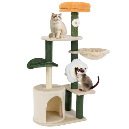 COSTWAY Kratzbaum, 114 cm hoch, Katzenbaum mit Katzenhöhle, blumenförmiger Sitzfläche, Ball, Hängematte, Sisalbrett & Kratzsäulen, Katzenkratzbaum Holz, Katzen Katzenmöbel Kletterbaum, Grün+Beige COSTWAY Kratzbaum, 114 cm hoch, Katzenbaum mit Katzenhöhle, blumenförmiger Sitzfläche, Ball, Hängematte, Sisalbrett & Kratzsäulen, Katzenkratzbaum Holz, Katzen Katzenmöbel Kletterbaum, Grün+Beige von COSTWAY