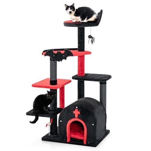 COSTWAY Kratzbaum, 134 cm Katzenbaum mit Kratzsäulen, Katzenhöhle, Plattformen & Spinne hängende Kugel, Katzenkratzbaum, Kletterbaum, Katzenmöbel Katzen, Aktivitätsbaum Halloween von COSTWAY