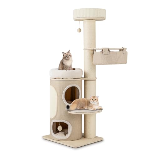 COSTWAY Kratzbaum, Katzenbaum mit 2-stöckiger Kratztonne, Hängematte, abnehmbarem Bett, Sisalbrett, Spielball, Katzenkratzbaum Katzen Katzenmöbel, Kletterbaum Aktivitätsbaum, Beige+Natur COSTWAY Kratzbaum, Katzenbaum mit 2-stöckiger Kratztonne, Hängematte, abnehmbarem Bett, Sisalbrett, Spielball, Katzenkratzbaum Katzen Katzenmöbel, Kletterbaum Aktivitätsbaum, Beige+Natur von COSTWAY