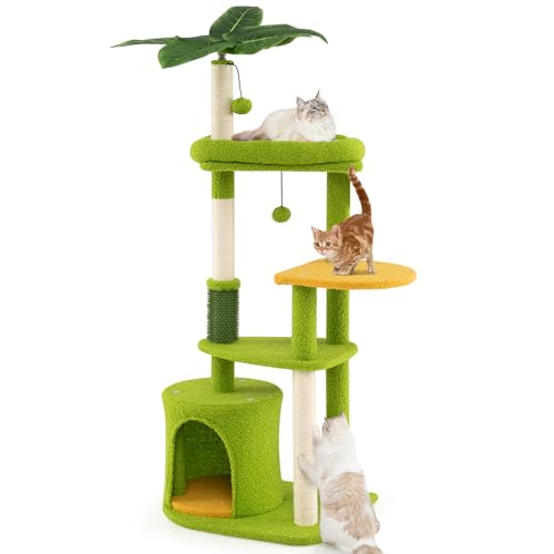 COSTWAY Kratzbaum, Katzenbaum mit Katzenhöhle, künstlichen Blättern, Katzenbürste, Liege, Sisal-Kratzpfosten, Plattformen & Bällen, Kletterbaum Katzen Katzenkratzbaum, 122 cm hoch, Grün+Orange COSTWAY Kratzbaum, Katzenbaum mit Katzenhöhle, künstlichen Blättern, Katzenbürste, Liege, Sisal-Kratzpfosten, Plattformen & Bällen, Kletterbaum Katzen Katzenkratzbaum, 122 cm hoch, Grün+Orange von COSTWAY