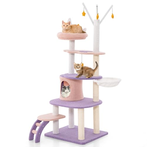 COSTWAY Kratzbaum, Katzenbaum mit Katzenhöhle & Leiter & Hängematte & Spielzeug, niedlicher Katzenkratzbaum, Katzen Katzenmöbel, Kletterbaum Aktivitätsbaum Spielbaum, Lila+Pink (59x49x158cm) COSTWAY Kratzbaum, Katzenbaum mit Katzenhöhle & Leiter & Hängematte & Spielzeug, niedlicher Katzenkratzbaum, Katzen Katzenmöbel, Kletterbaum Aktivitätsbaum Spielbaum, Lila+Pink (59x49x158cm) von COSTWAY