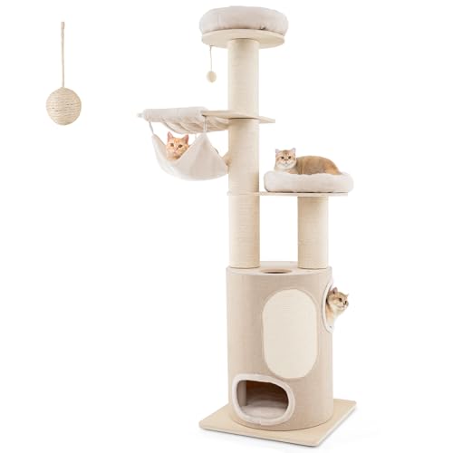 COSTWAY Kratzbaum Groß, Katzenbaum mit 2-stöckiger Kratztonne, 2 Hängematten, abnehmbarem Bett, Sisalbrett, Spielball, Katzenkratzbaum Katzen Katzenmöbel, Kletterbaum Aktivitätsbaum, Holz, Natur COSTWAY Kratzbaum Groß, Katzenbaum mit 2-stöckiger Kratztonne, 2 Hängematten, abnehmbarem Bett, Sisalbrett, Spielball, Katzenkratzbaum Katzen Katzenmöbel, Kletterbaum Aktivitätsbaum, Holz, Natur von COSTWAY