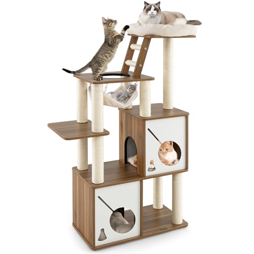 COSTWAY Kratzbaum Holz 145cm, Badminton-Serie, Katzenbaum mit Hängematte & 2 Katzenhöhlen & Leiter, Katzenkratzbaum Groß, Kletterbaum mit Sisalpfosten, Katzen Katzenmöbel Aktivitätsbaum, Braun+Natur COSTWAY Kratzbaum Holz 145cm, Badminton-Serie, Katzenbaum mit Hängematte & 2 Katzenhöhlen & Leiter, Katzenkratzbaum Groß, Kletterbaum mit Sisalpfosten, Katzen Katzenmöbel Aktivitätsbaum, Braun+Natur von COSTWAY