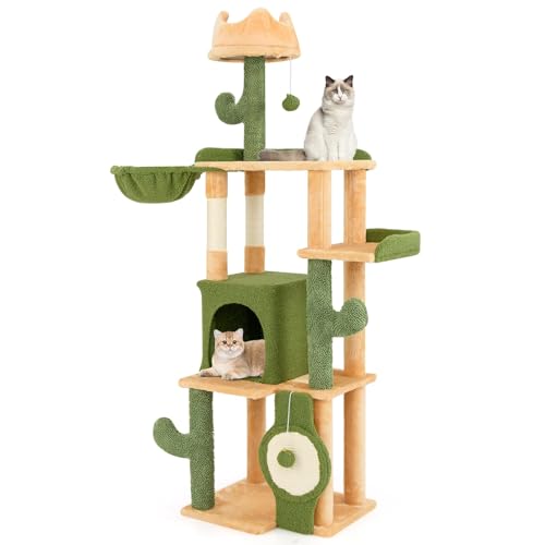 COSTWAY Kratzbaum Kaktus, 160cm, Katzenbaum mit Katzenhöhle, Plattformen, Sisalpfosten, Korb, Kratzbrett & Spielzeug, Katzenturm Katzenmöbel Katzen, Katzenkratzbaum Spielbaum Holz, Grün+Orange COSTWAY Kratzbaum Kaktus, 160cm, Katzenbaum mit Katzenhöhle, Plattformen, Sisalpfosten, Korb, Kratzbrett & Spielzeug, Katzenturm Katzenmöbel Katzen, Katzenkratzbaum Spielbaum Holz, Grün+Orange von COSTWAY