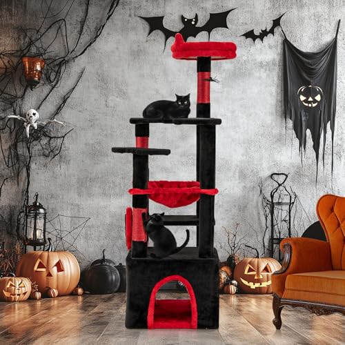 COSTWAY Kratzbaum groß, Gotische Katzenbaum mit Höhle, Plattformen, Hängematte, Kratzsäulen & Spinnenspielzeug, 133cm hoch, Katzenhaus Gothic, Katzenturm Halloween, Schwarz+Rot COSTWAY Kratzbaum groß, Gotische Katzenbaum mit Höhle, Plattformen, Hängematte, Kratzsäulen & Spinnenspielzeug, 133cm hoch, Katzenhaus Gothic, Katzenturm Halloween, Schwarz+Rot von COSTWAY
