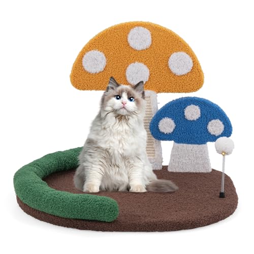 COSTWAY Kratzbaum in Pilzoptik, Katzenbaum mit Katzenbett & Sisal-Kratzbrett & Federball & Kopfstütze, Kletterbaum Katzen Katzenmöbel, Spielbaum Katzenkratzbaum Holz, 59 x 49 x 43 cm, Bunt COSTWAY Kratzbaum in Pilzoptik, Katzenbaum mit Katzenbett & Sisal-Kratzbrett & Federball & Kopfstütze, Kletterbaum Katzen Katzenmöbel, Spielbaum Katzenkratzbaum Holz, 59 x 49 x 43 cm, Bunt von COSTWAY