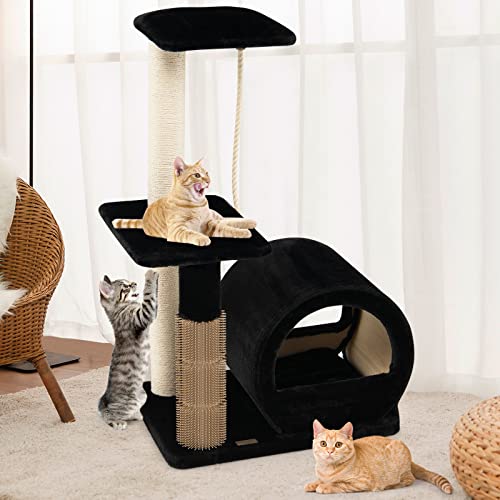 COSTWAY Kratzbaum klein, 92cm, Katzenbaum mit Höhle aus Bambus, Katzenkratzbaum mit Kratzbrett & Pflegebürste & Ball & Plüschsitz, Kletterbaum für Katzen, Katzenmöbel Aktivitätsbaum (Schwarz) COSTWAY Kratzbaum klein, 92cm, Katzenbaum mit Höhle aus Bambus, Katzenkratzbaum mit Kratzbrett & Pflegebürste & Ball & Plüschsitz, Kletterbaum für Katzen, Katzenmöbel Aktivitätsbaum (Schwarz) von COSTWAY