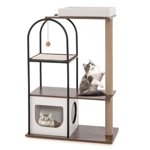 COSTWAY Kratzbaum mit Katzenhöhle, 118cm Katzenbaum mit abnehmbarem Katzenbett & Ball & Kratzmatte, Katzenkratzbaum Metallrahmen, Katzen Kletterbaum 4 Ebenen, Aktivitätsbaum Vintage, Weiß COSTWAY Kratzbaum mit Katzenhöhle, 118cm Katzenbaum mit abnehmbarem Katzenbett & Ball & Kratzmatte, Katzenkratzbaum Metallrahmen, Katzen Kletterbaum 4 Ebenen, Aktivitätsbaum Vintage, Weiß von COSTWAY