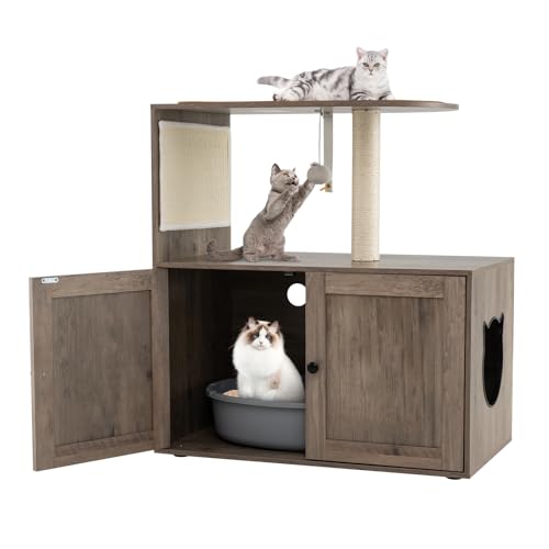 COSTWAY Kratzbaum mit Katzenklo Schrank, Katzenschrank für Katzentoilette, Katzenbaum mit große Plattform & Kratzmatte & Ball & Sisalpfosten, All-in-One Katzenmöbel, 80 x 45 x 87,5 cm, Grau COSTWAY Kratzbaum mit Katzenklo Schrank, Katzenschrank für Katzentoilette, Katzenbaum mit große Plattform & Kratzmatte & Ball & Sisalpfosten, All-in-One Katzenmöbel, 80 x 45 x 87,5 cm, Grau von COSTWAY