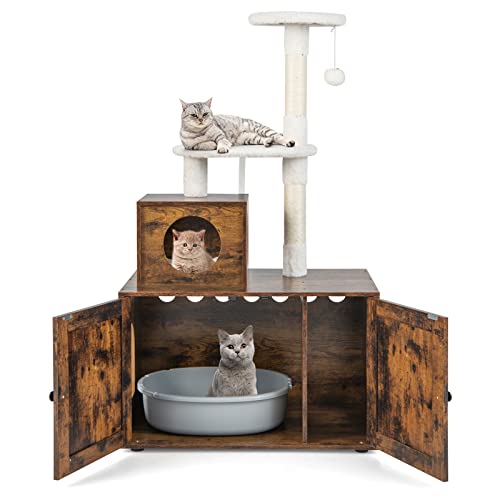 COSTWAY Kratzbaum mit Katzenschrank, All-in-One Katzenhaus aus Holz, Katzenkratzbaum mit Eingang, Höhle, Sisalstamm & Spielball, Katzenmöbel Katzenbaum, Katzen Spielhaus, 77,5x49x132 cm (Vintagebraun) COSTWAY Kratzbaum mit Katzenschrank, All-in-One Katzenhaus aus Holz, Katzenkratzbaum mit Eingang, Höhle, Sisalstamm & Spielball, Katzenmöbel Katzenbaum, Katzen Spielhaus, 77,5x49x132 cm (Vintagebraun) von COSTWAY